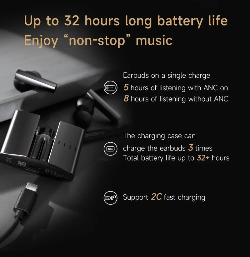 Fiil CC Pro 2 Wireless Earbuds Hi-Res Audio 42dB Adaptive Hybrid Anc, Black - Image 4