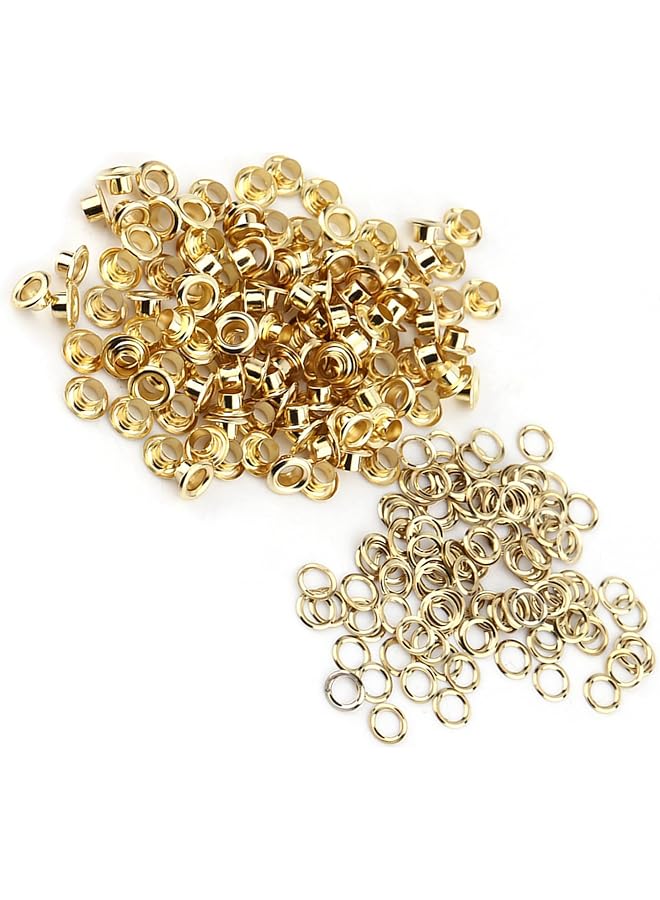 promass 100pcs 5mm Metal Eyelets Rivets Grommets with Washers, 1/4 Inch Metal Grommets Eyelets Grommet Tool Kits for Clothes, Shoes DIY Project, Leather Craft Card Decoration (Gold) - Image 1