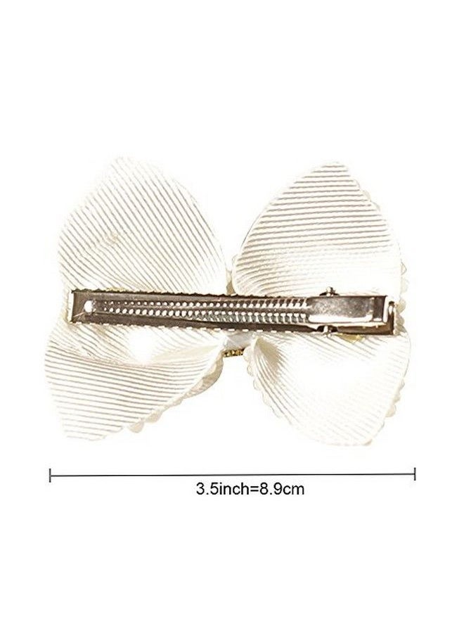 Yeaplike - 2 Pack 3.5Inch White Rhinestone Hair Bows For Girls Cute Pearls Hair Bow With Alligator Hair Clips Beads Hairgrip For Kids Toddlers Teens Ldren - Image 1
