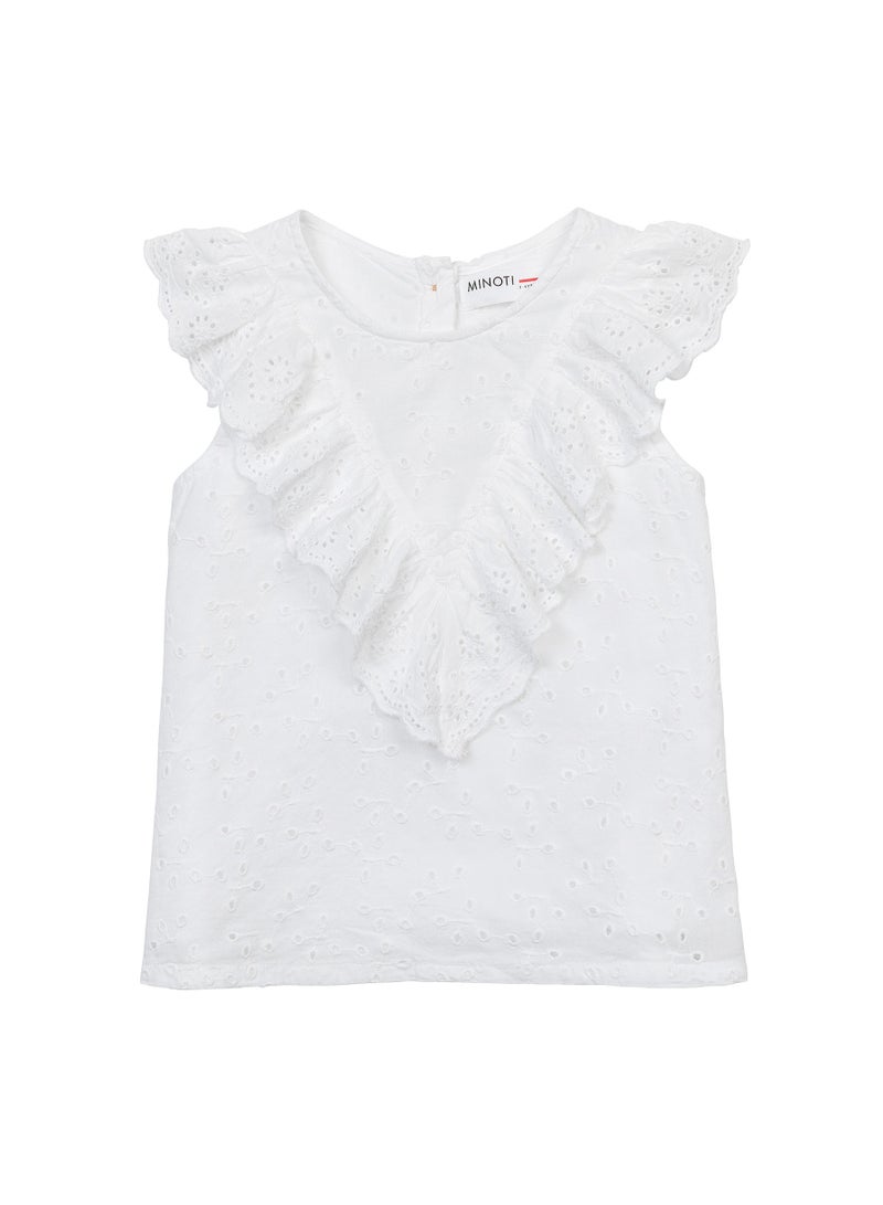 MINOTI Kids Girls' Sleeveless Cotton Top with Frills - Image 1