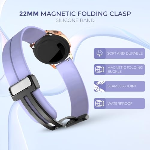 PunnkFunnk Punnk Funnk 22MM Silicone Strap with Folding Magnetic Lock Compatible with Samsung Galaxy Watch 3 45mm/ Galaxy Watch 46mm/Gear S3 Classic/Frontier Compatible All 22MM Watches(Purple) - Image 2