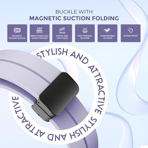 PunnkFunnk Punnk Funnk 22MM Silicone Strap with Folding Magnetic Lock Compatible with Samsung Galaxy Watch 3 45mm/ Galaxy Watch 46mm/Gear S3 Classic/Frontier Compatible All 22MM Watches(Purple) - Image 3