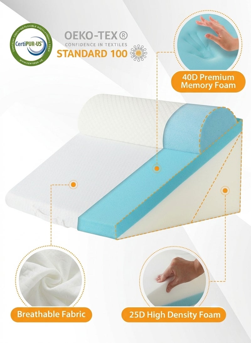 Samira 3PCS Wedge Pillow Set, Orthopedic Bed Wedge Pillow Set, Triangle Adjustable Support Pillow, Memory Foam Wedge Pillows, Wedge Pillow Headboard for After Surgery,Acid Reflux, Orthopedic Pillow Wedge for Back Pain Relief, Gerd, White-gray - Image 3