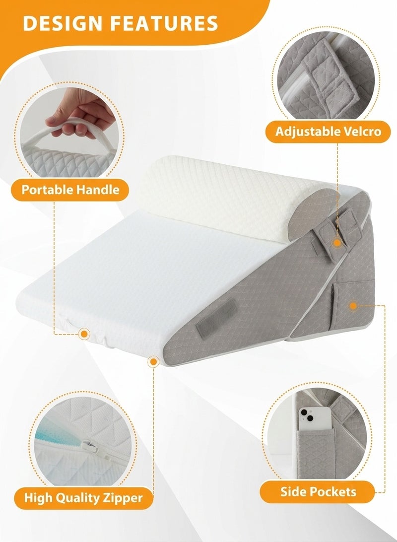 Samira 3PCS Wedge Pillow Set, Orthopedic Bed Wedge Pillow Set, Triangle Adjustable Support Pillow, Memory Foam Wedge Pillows, Wedge Pillow Headboard for After Surgery,Acid Reflux, Orthopedic Pillow Wedge for Back Pain Relief, Gerd, White-gray - Image 5