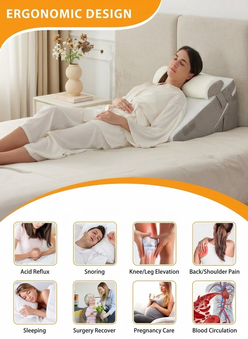 Samira 3PCS Wedge Pillow Set, Orthopedic Bed Wedge Pillow Set, Triangle Adjustable Support Pillow, Memory Foam Wedge Pillows, Wedge Pillow Headboard for After Surgery,Acid Reflux, Orthopedic Pillow Wedge for Back Pain Relief, Gerd, White-gray - Image 2