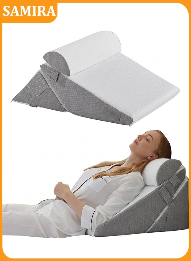 Samira 3PCS Wedge Pillow Set, Orthopedic Bed Wedge Pillow Set, Triangle Adjustable Support Pillow, Memory Foam Wedge Pillows, Wedge Pillow Headboard for After Surgery,Acid Reflux, Orthopedic Pillow Wedge for Back Pain Relief, Gerd, White-gray - Image 1