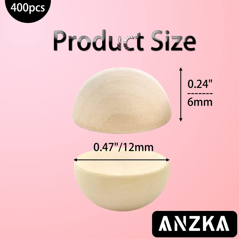 ANZKA 400pcs Mini Half Wood Beads, 12mm Unfinished Round Split Wooden Balls for Craft Paint, 1/2 inch Wooden Hemisphere Bulk - Image 2