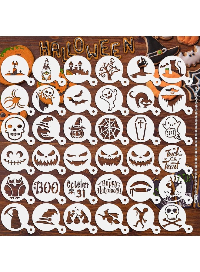 JULBEAR 36 Pieces Reusable Halloween Cake Cookie Stencils Templates Mold Tools for Cookies DIY Holiday Baking Painting Dessert Craft Coffee Decoration  - Image 1