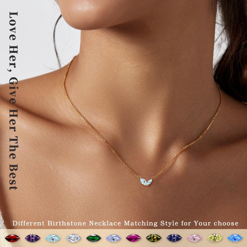 Btysun Birthday Gifts for Women, March Birthdtone Necklace for Women 14k Gold Necklace with 2 Birthstone Aquamarine Necklace Trendy Anniversary Birthady Jewelry Christmas Gifts for Her - Image 4
