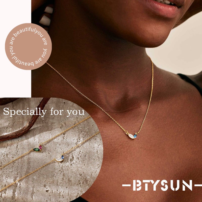 Btysun Birthday Gifts for Women, March Birthdtone Necklace for Women 14k Gold Necklace with 2 Birthstone Aquamarine Necklace Trendy Anniversary Birthady Jewelry Christmas Gifts for Her - Image 5