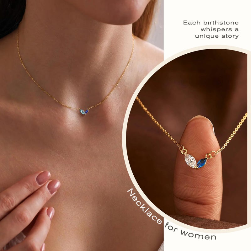 Btysun Birthday Gifts for Women, March Birthdtone Necklace for Women 14k Gold Necklace with 2 Birthstone Aquamarine Necklace Trendy Anniversary Birthady Jewelry Christmas Gifts for Her - Image 2