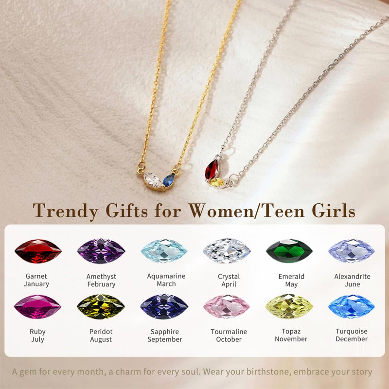 Btysun Birthday Gifts for Women, March Birthdtone Necklace for Women 14k Gold Necklace with 2 Birthstone Aquamarine Necklace Trendy Anniversary Birthady Jewelry Christmas Gifts for Her - Image 3