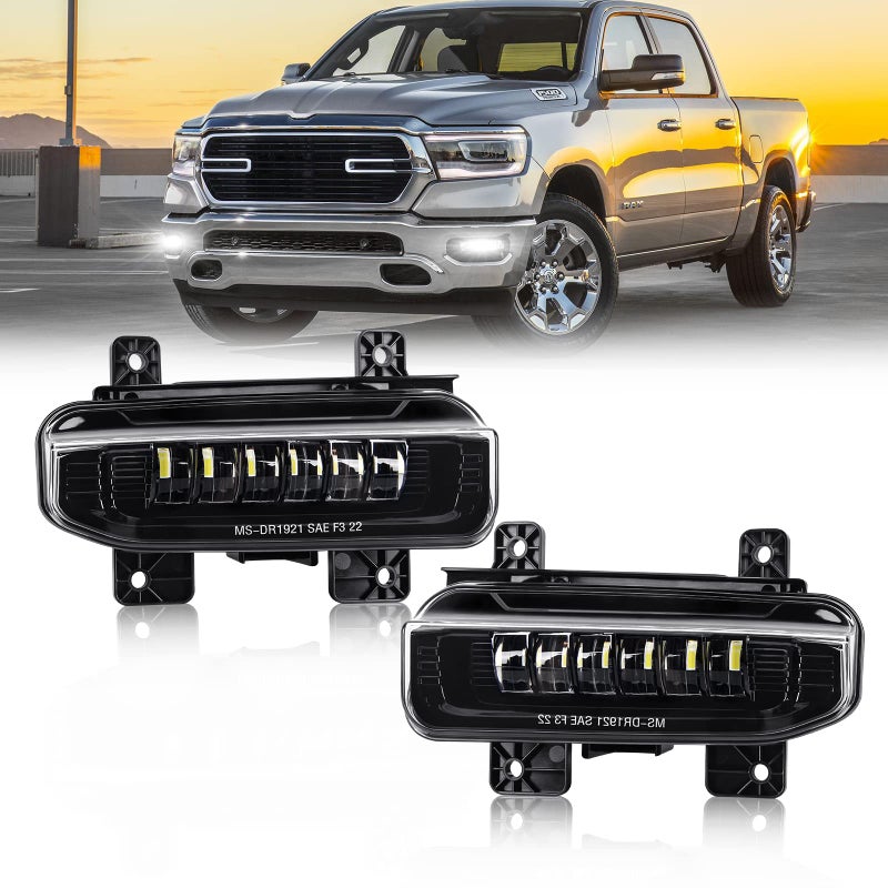 OPP ULITE Ram Led Fog Lights for Dodge Ram 1500 20192021 20192022 Dodge Ram 2500 3500 72W 3100LM 6500K Cool White Clear Lens Bumper Fog Driving Light 2PC Pack 1921 Ram Fog