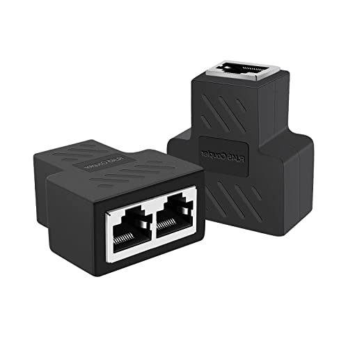 FENTICO RJ45 Ethernet Splitter, 1 to 2 Ethernet Extender Connector Female to 2 Female 8P8C Network Plug LAN Coupler for Cat5 Cat5e Cat6 Cat6e Cat7 Cable. (2 Pcs - Black) - (CAN'T RUN BOTH AT THE SAME TIME) - Image 1