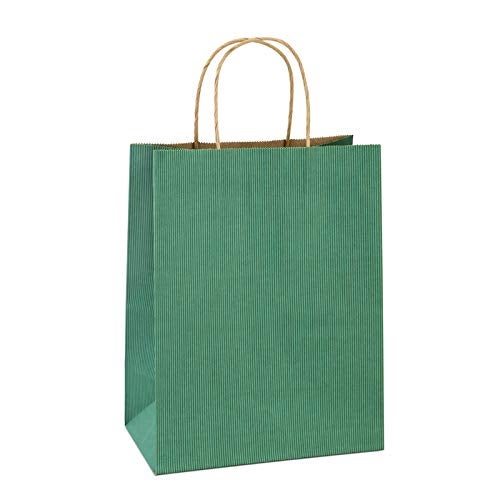 BagDream Gift Bags 8x4.25x10.5 Inches 100Pcs Kraft Paper Bags with Handles Bulk Medium, Green Stripe, 100% Recycled, Retail Merchandise Grocery Paper Sacks - Image 1