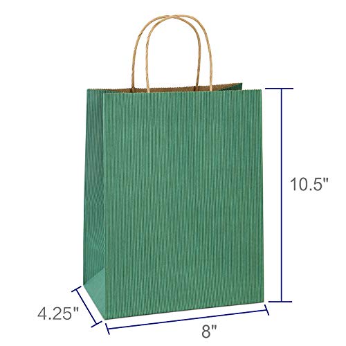 BagDream Gift Bags 8x4.25x10.5 Inches 100Pcs Kraft Paper Bags with Handles Bulk Medium, Green Stripe, 100% Recycled, Retail Merchandise Grocery Paper Sacks - Image 2