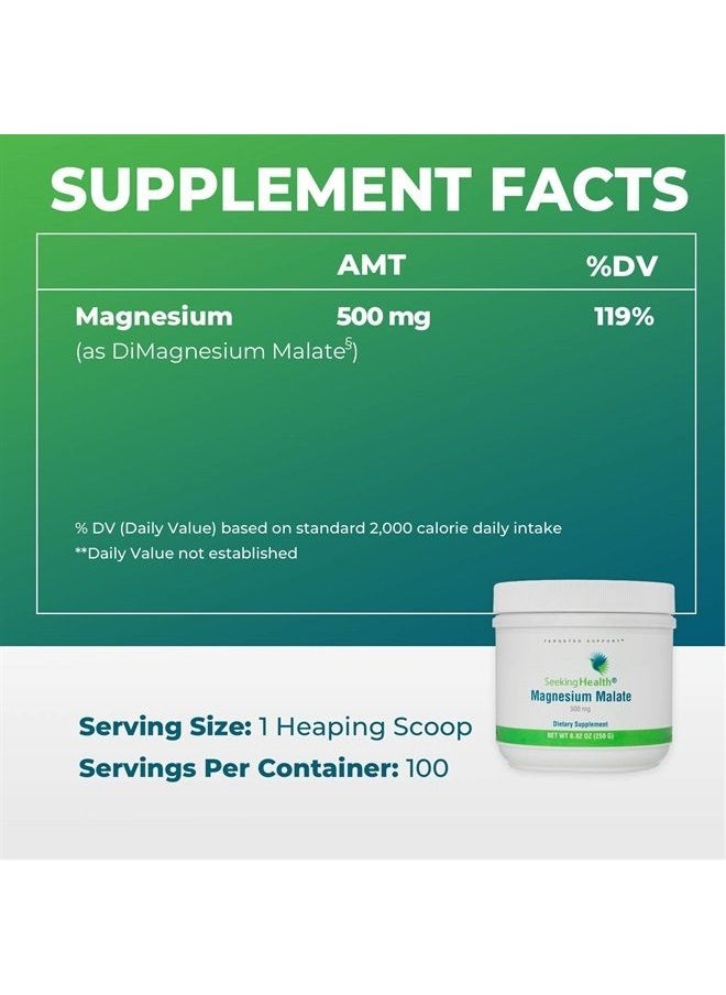Seeking Health - Magnesium Malate Powder, 500 mg Dimagnesium Malate Supplement to Support Sleep and Balanced Mood, High-Absorption Chelated Magnesium, Vegan and Vegetarian (100 Servings) - Image 1