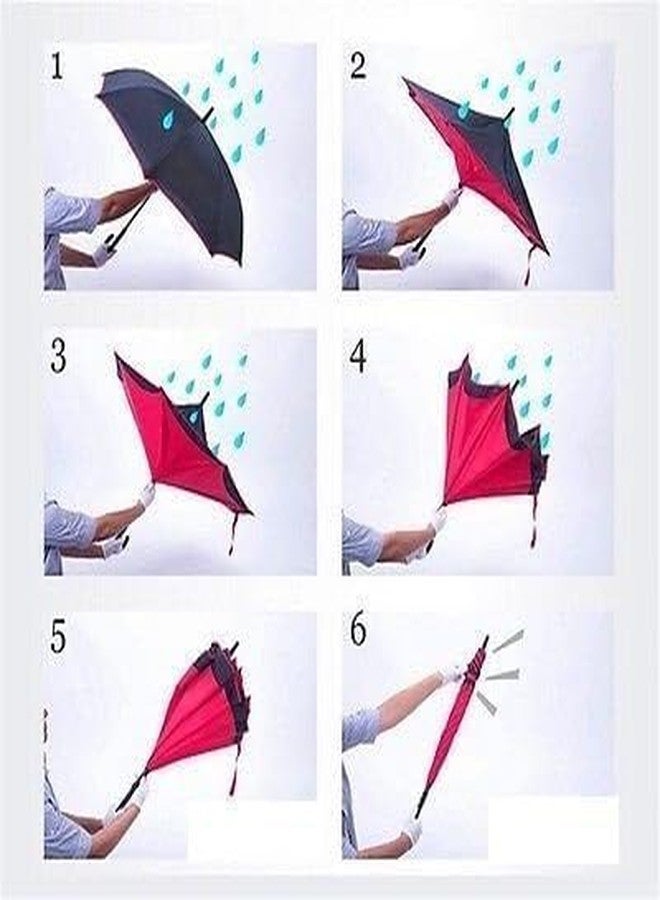 KRISHNPRIYA Women's and Men's Inverted Windproof Inside Out Umbrella with C-Shaped Hands-Free Handle - Image 4