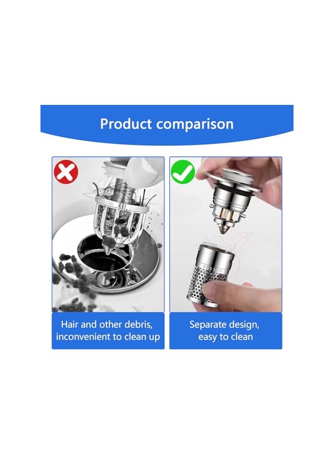 The Bros 2 Pack Bathroom Sink Stopper,Pop Up Sink Drain Filter,Removable Stainless Steel Filter,universal pop up drain strainer shower quick draining - Image 4