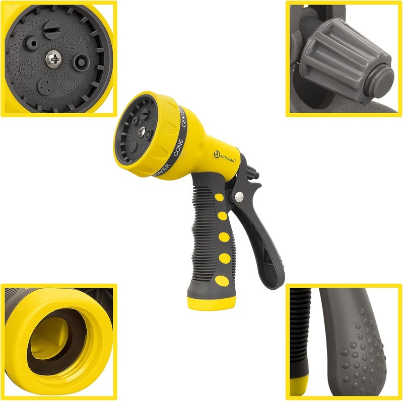 AUTOMAN -Garden-Hose-Nozzle,ABS Water Spray Nozzle with Heavy Duty 7 Adjustable Watering Patterns,Slip Resistant for Watering Plants,Lawn& Garden,Washing Cars,Cleaning,Showering Pets - Yellow - Image 4