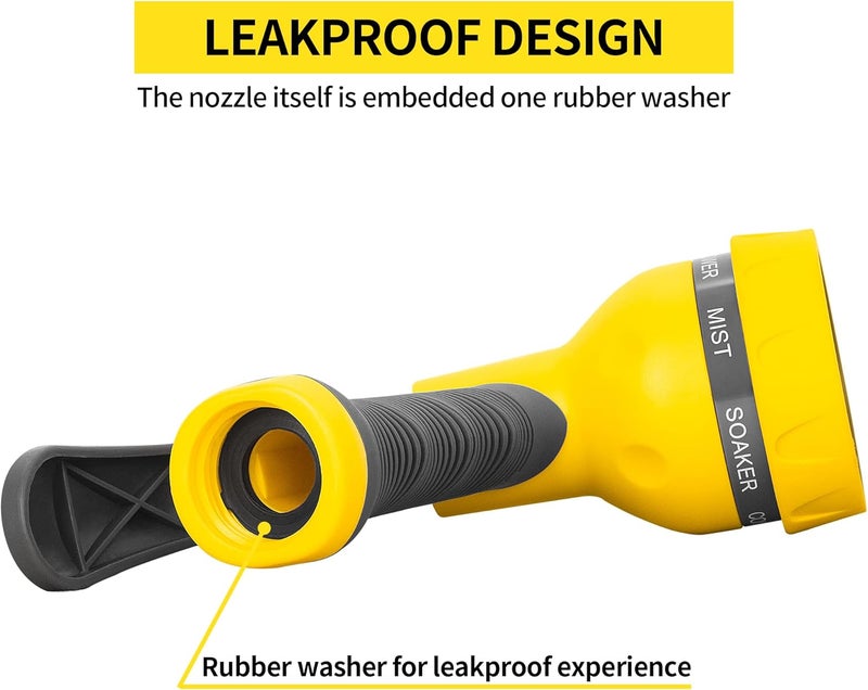 AUTOMAN -Garden-Hose-Nozzle,ABS Water Spray Nozzle with Heavy Duty 7 Adjustable Watering Patterns,Slip Resistant for Watering Plants,Lawn& Garden,Washing Cars,Cleaning,Showering Pets - Yellow - Image 3