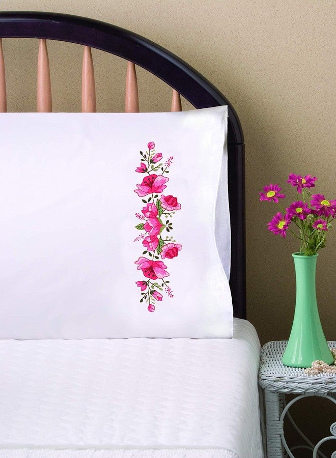 Tobin Stamped Pillowcases, Pink Floral, 20" x 30" Embroidery Kit