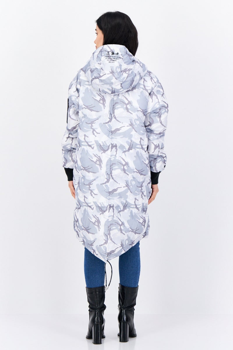 Aape By A Bathing Ape Women Embroidered Logo Hooded Jacket, Gray Combo - Image 4