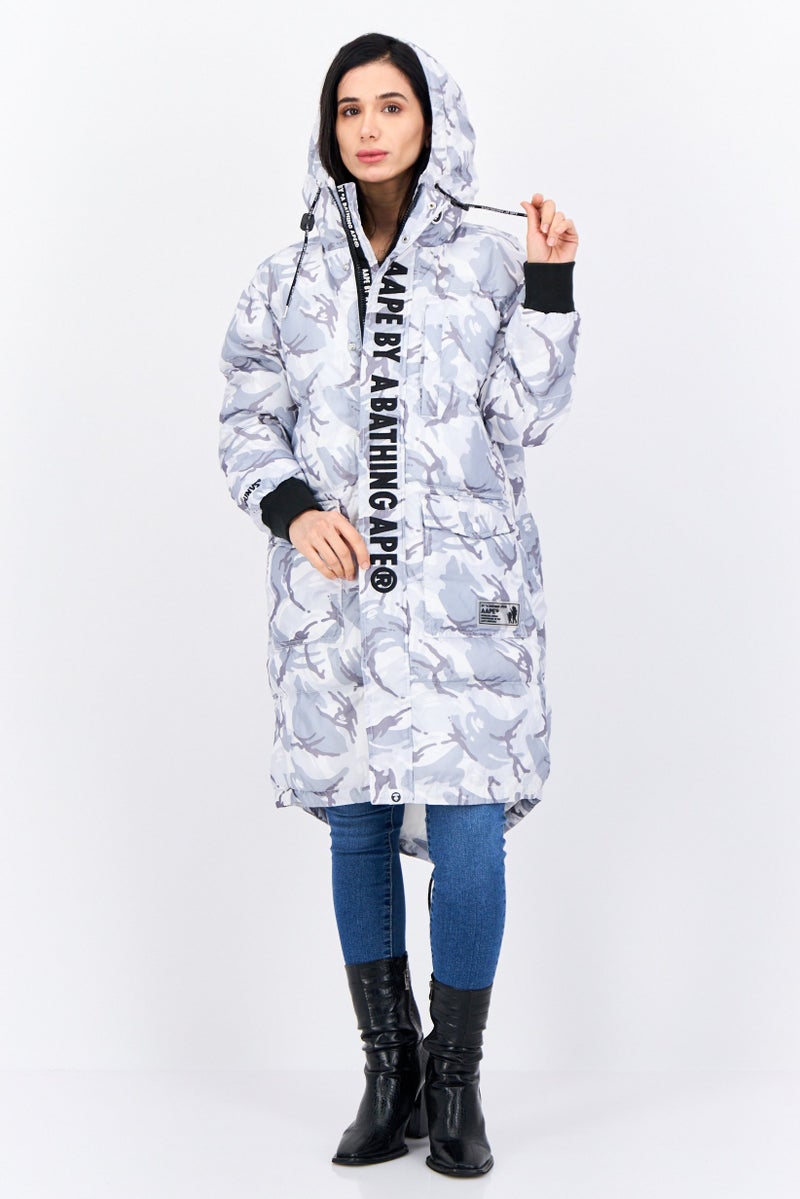 Aape By A Bathing Ape Women Embroidered Logo Hooded Jacket, Gray Combo - Image 1