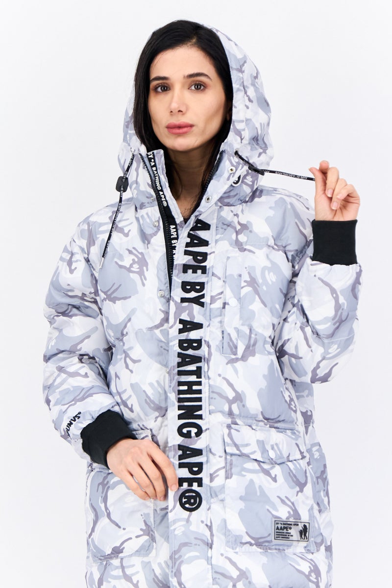 Aape By A Bathing Ape Women Embroidered Logo Hooded Jacket, Gray Combo - Image 2