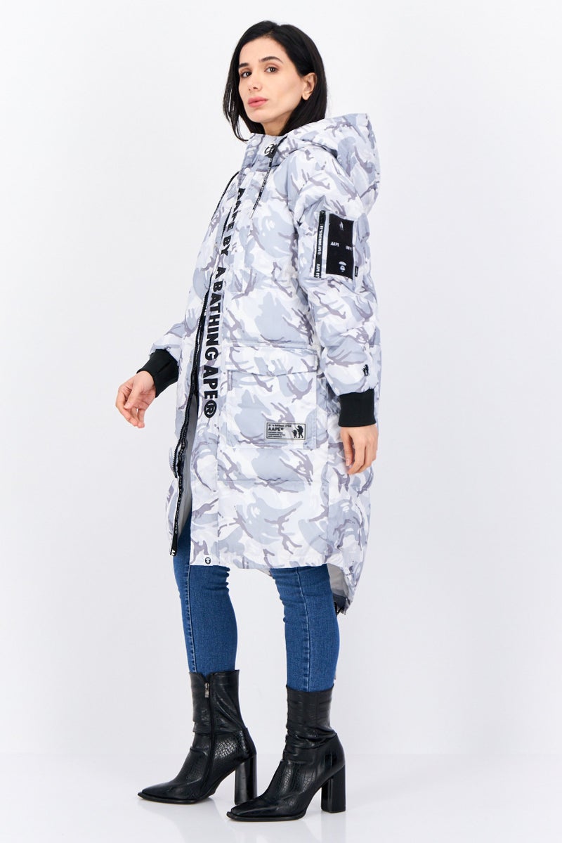 Aape By A Bathing Ape Women Embroidered Logo Hooded Jacket, Gray Combo - Image 3