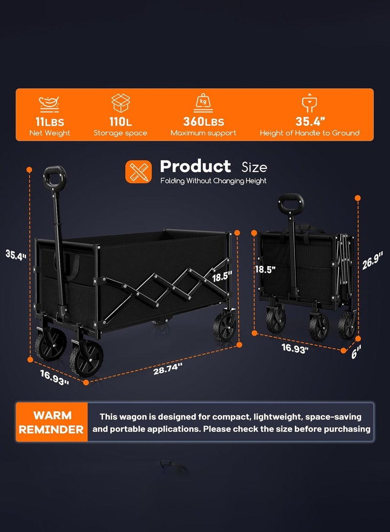 Bukela Collapsible Wagon Cart Foldable - Lightweight Portable Heavy Duty Folding Beach Wagons with Wheels - Outdoor Utility Carts for Grocery, Camping, Shopping, Sports, Garden with Large Capacity - Image 2