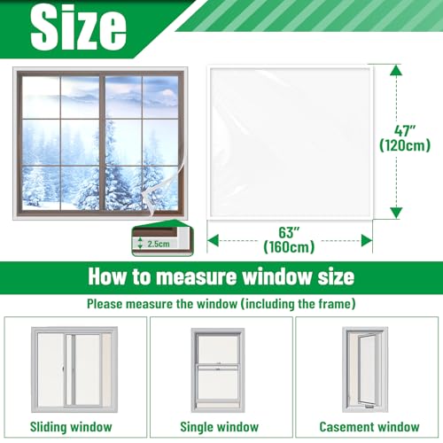 Forestchill Window Insulation Kit, 47" x 63" (120 x 160cm) Adjustable Winter Seal, Reusable Indoor Insulator to Block Cold, Dust - Clear Plastic Film With Hook & Loop Strips - Image 2