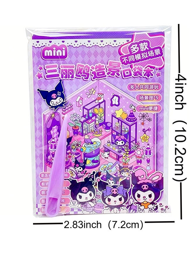 Sanrio Scene Sticker Book for Kids, 5 Sets of 3D Sticker Scenes for Adults Fun Mini Cute Kawaii Stickers Therapy 3D Scenes 3D House Stickers Set Relief Stress Pass The Time - Image 4