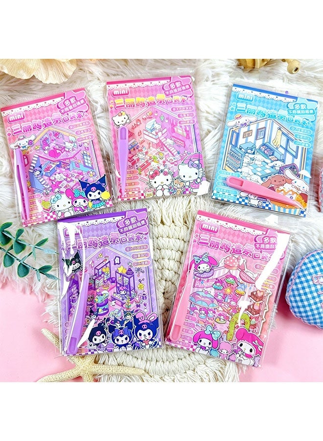 Sanrio Scene Sticker Book for Kids, 5 Sets of 3D Sticker Scenes for Adults Fun Mini Cute Kawaii Stickers Therapy 3D Scenes 3D House Stickers Set Relief Stress Pass The Time - Image 3