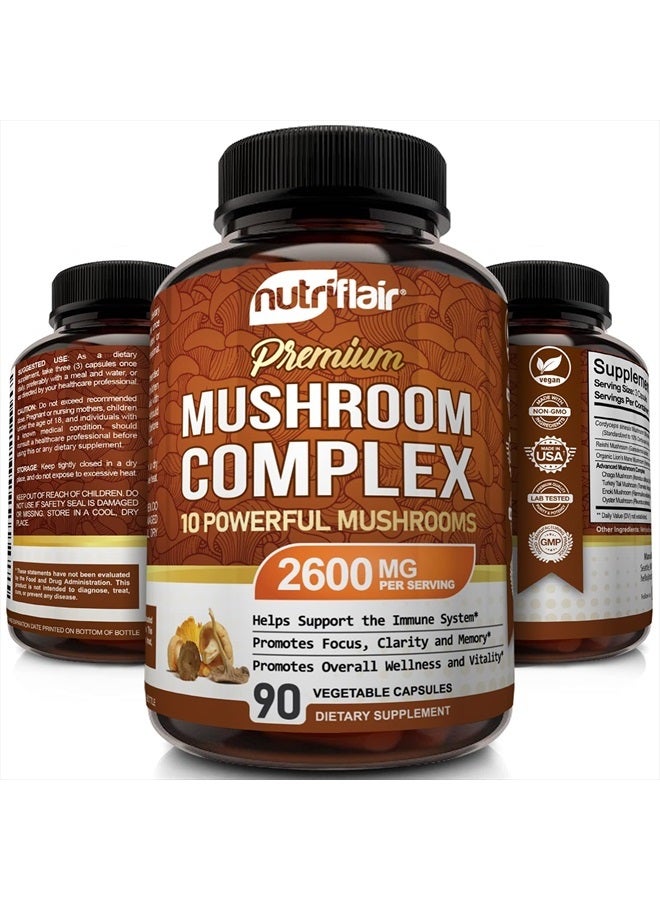 NutriFlair Mushroom Complex, 10 Powerful Mushrooms 2600mg, 90 Capsules - Image 4