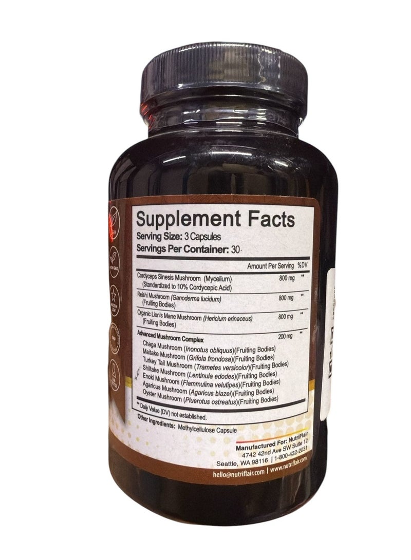 NutriFlair Mushroom Complex, 10 Powerful Mushrooms 2600mg, 90 Capsules - Image 1