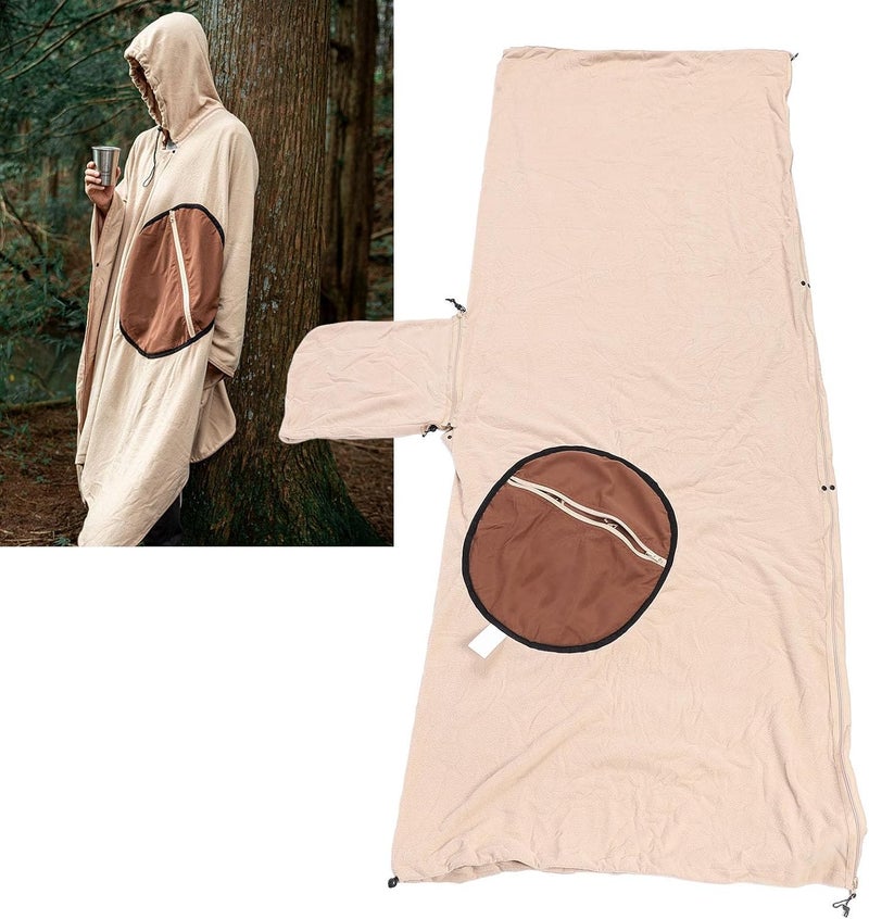Windproof Hooded Blanket, Fleece Wearable Blanket, Adult Size, Coffee - Cozy Warmth, Dual Use Sleeping Bag, Ideal for Camping and Travel (Coffee) - Image 4