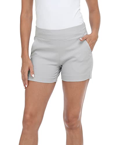 HDE Chino Shorts for Women 4" Inseam Elastic High Waisted Casual Summer Shorts Cool Gray - XL - Image 1