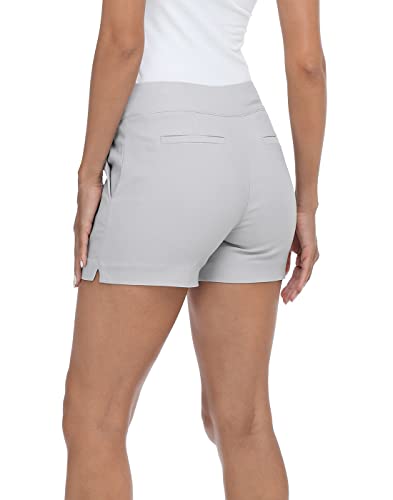 HDE Chino Shorts for Women 4" Inseam Elastic High Waisted Casual Summer Shorts Cool Gray - XL - Image 5