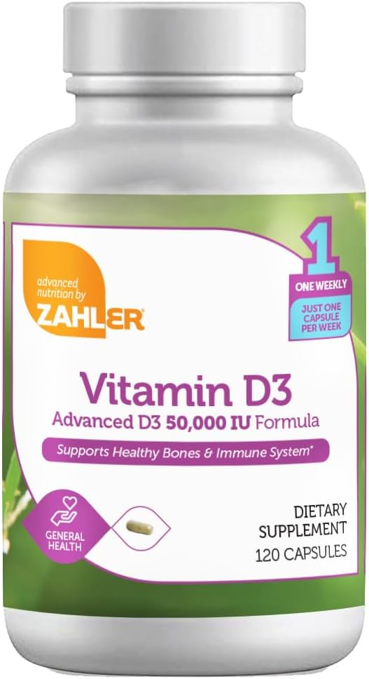 Zahler  Advanced Vitamin D3 50000 IU capsules 120 Count Kosher Vegetarian Friendly Vitamin D for Immune Support Bone Teeth  Muscle Health  Weekly D3 Vitamin Supplement Easy Swallow Vitamin D3 - Image 1