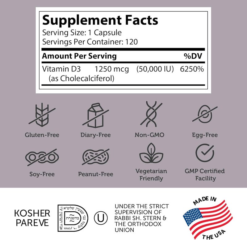 Zahler  Advanced Vitamin D3 50000 IU capsules 120 Count Kosher Vegetarian Friendly Vitamin D for Immune Support Bone Teeth  Muscle Health  Weekly D3 Vitamin Supplement Easy Swallow Vitamin D3 - Image 5