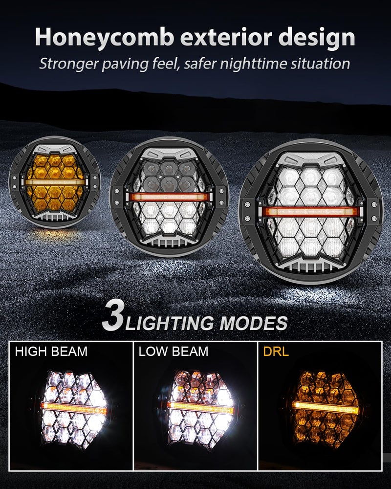 LX-LIGHT Black-silver 1000% Bright 120W 7'' Motorcycles LED Headlight with Amber Turn Signal Compatible with Road King Road Glide Street Glide Electra Glide Ultra Limited Trike Heritage Softail Fat Boy Yamaha - Image 2