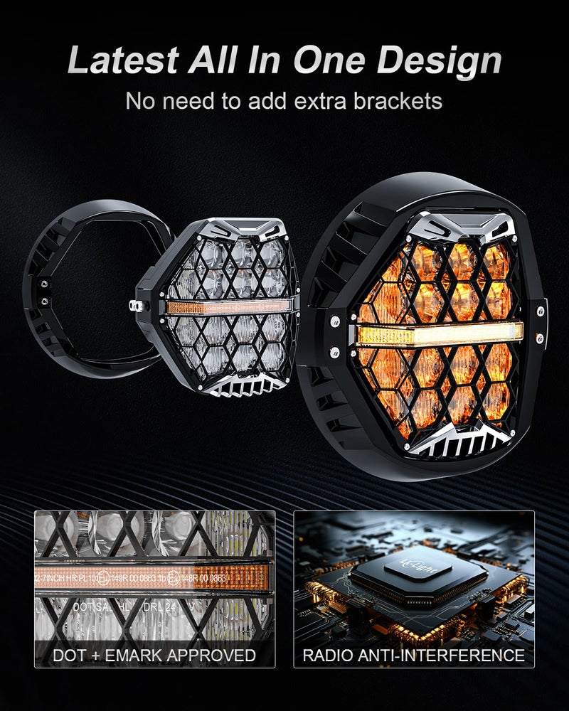 LX-LIGHT Black-silver 1000% Bright 120W 7'' Motorcycles LED Headlight with Amber Turn Signal Compatible with Road King Road Glide Street Glide Electra Glide Ultra Limited Trike Heritage Softail Fat Boy Yamaha - Image 3