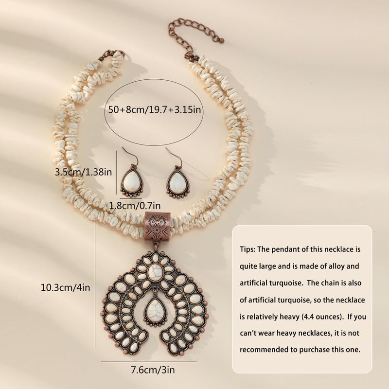 JMScape 4 PCS Western Turquoise Jewelry for Women Boho Vintage Navajo Pearl Necklace Earring Bracelet Ring Set Country Cowgirl Accessories for Gift (G-White) - Image 5