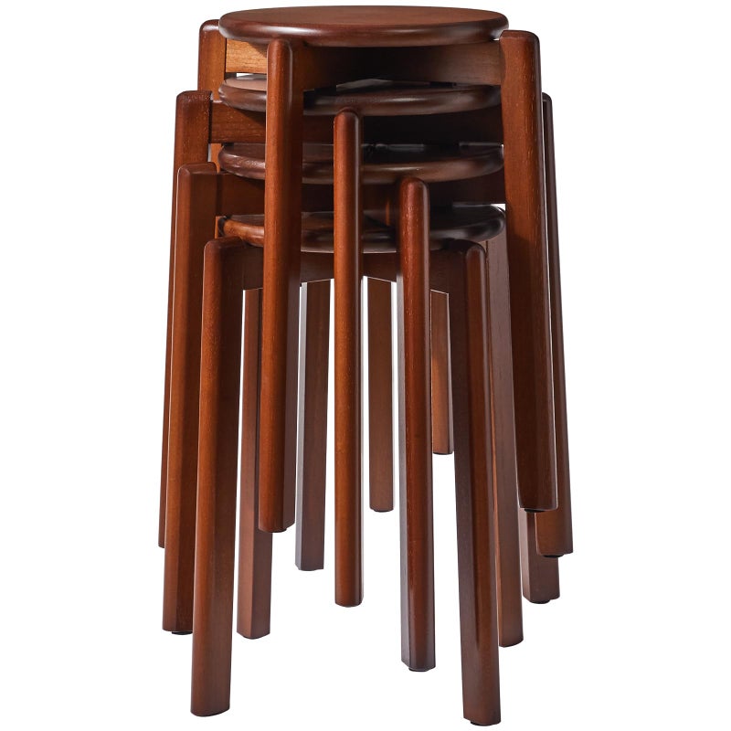 YMYNY 4pcs Solid Wood Round Stool Shoes change Stool Dressing Stool Small stool Stackable Stools for Living Room Dining Room Kitchen Classroom 272745CM Brown HBD026H4