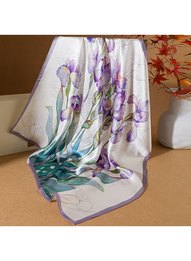 Hang Silk House Hangsifu Silk Scarf, Mulberry Silk Neck Scarf, Neck Protection Small Scarf, Gift For Women, Birthday And New Year Gift Box For Mom, Purple Swallow - Image 1
