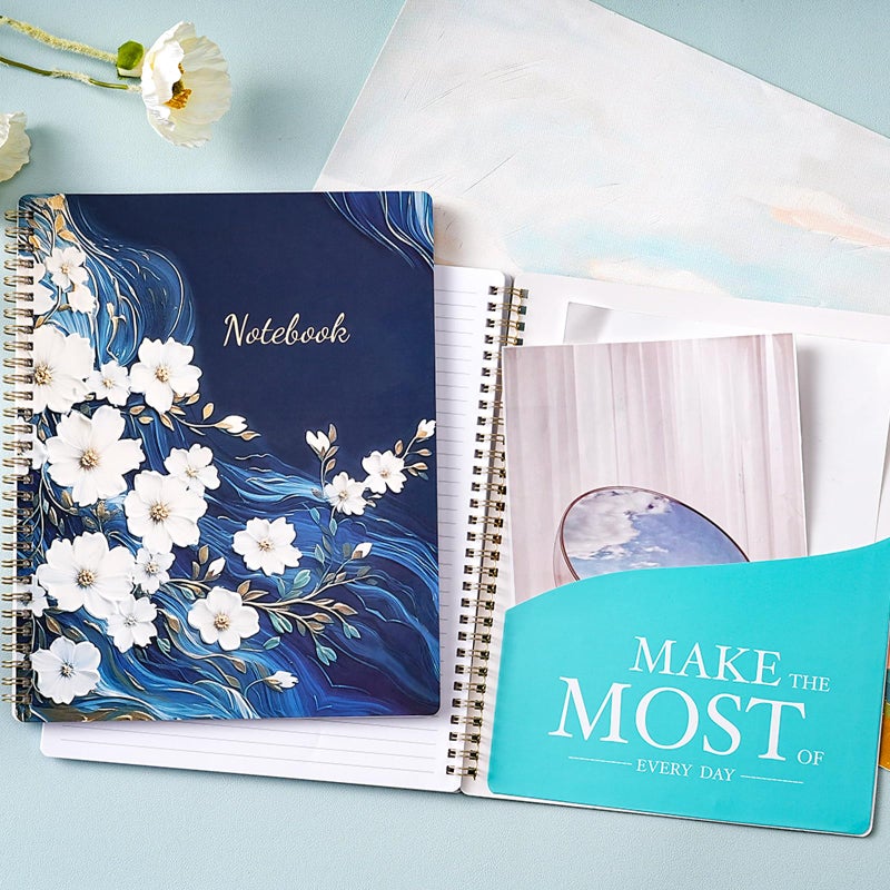 Shoparr Spiral Notebook - Notebooks Spiral Bound, Journal Notebook with Thick Paper & Back Pocket, with Twin-Wire Binding, College Ruled Notebooks - Journals for Women (8.5" * 11", 160 Pages, Floral) - Image 2