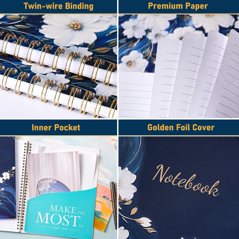 Shoparr Spiral Notebook - Notebooks Spiral Bound, Journal Notebook with Thick Paper & Back Pocket, with Twin-Wire Binding, College Ruled Notebooks - Journals for Women (8.5" * 11", 160 Pages, Floral) - Image 4