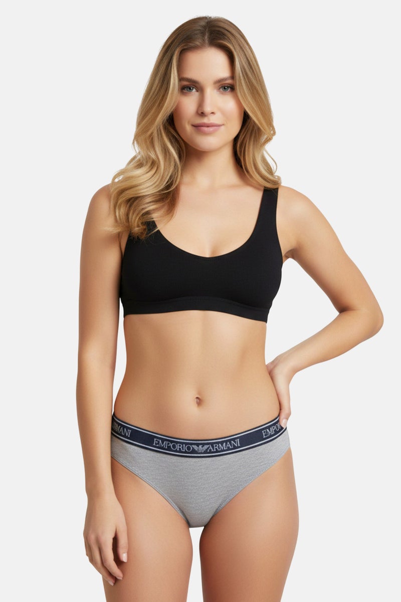 EMPORIO ARMANI Women Brand Logo Pull On Thong, Heather Grey - Image 1