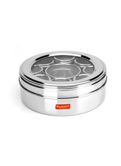 Sumeet 9 in 1 Stainless Steel Airtight Multi Masala BoxOrganiser with See through Lid, Silver